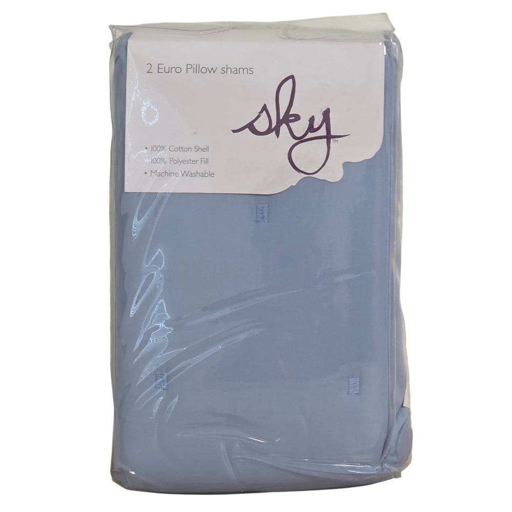 Sky Tufted 2 Euro Pillow Shams Blue 100% Cotton 26x26 New